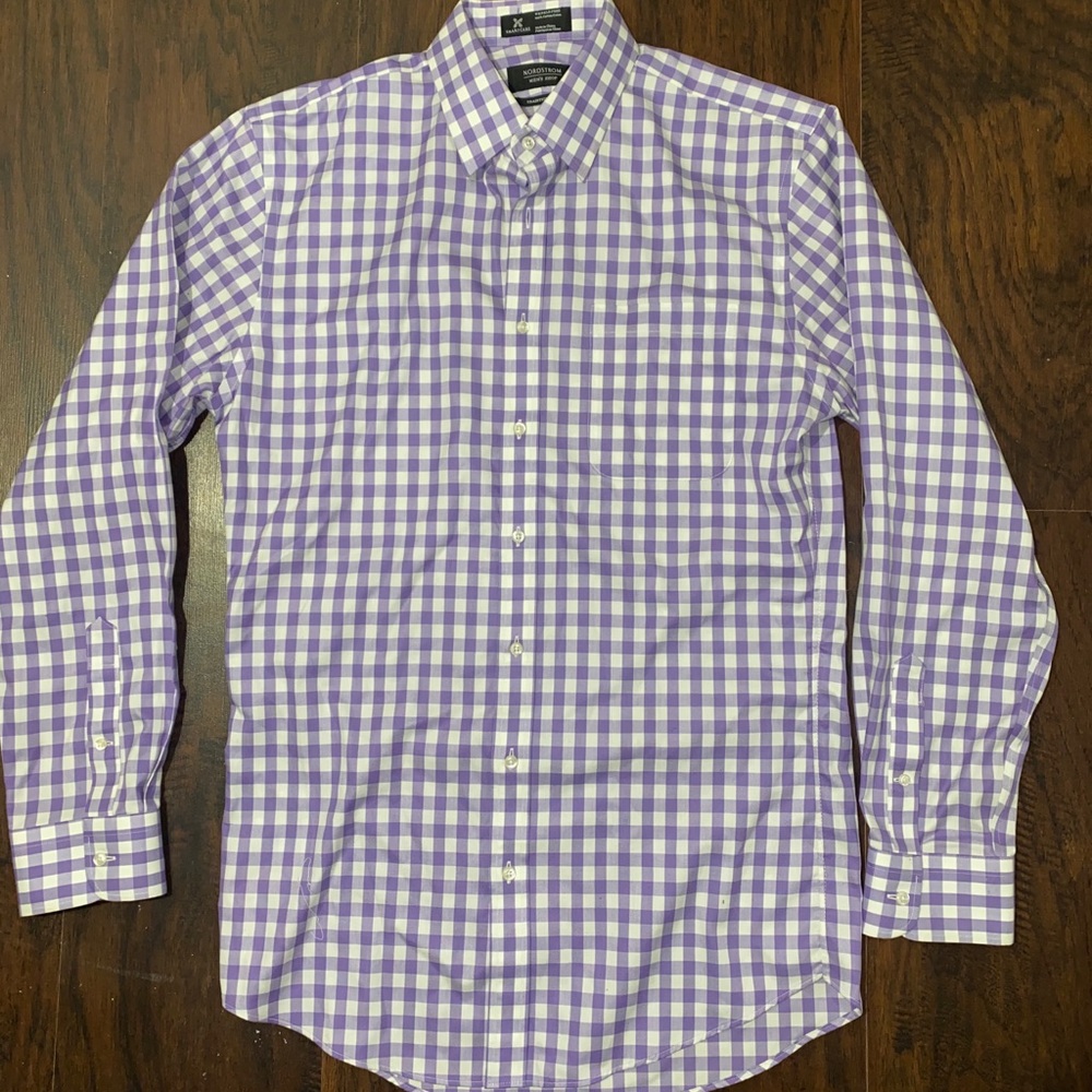 Nordstrom Purple & White Plaid Button Up Shirt